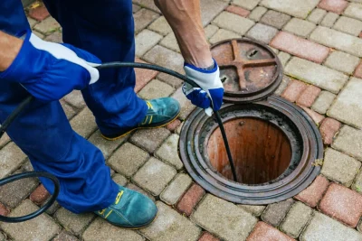 Plumber cleaning an outdoor sewer drain in Spring Valley